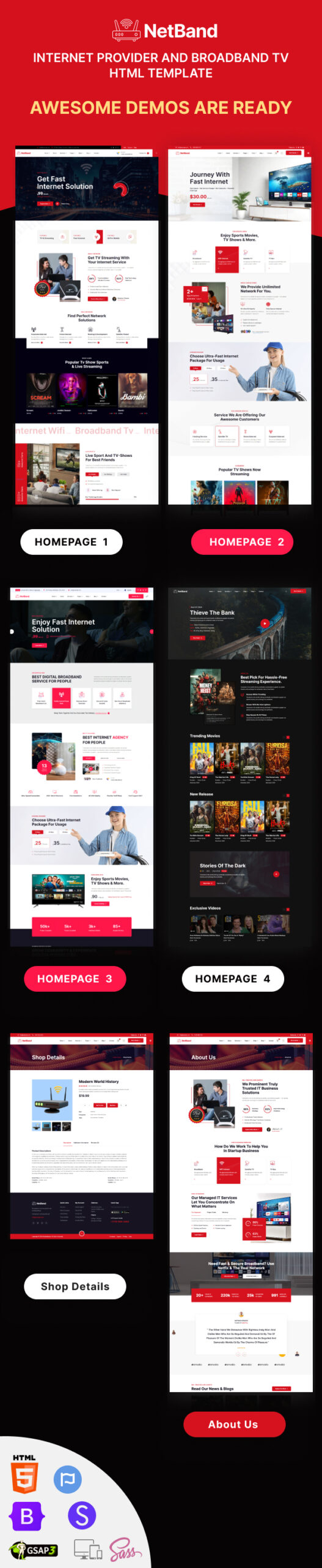 NetBand Internet Provider and Broadband TV HTML Template